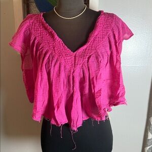 Free People One Padma hot pink gauzy crop top SZ XL